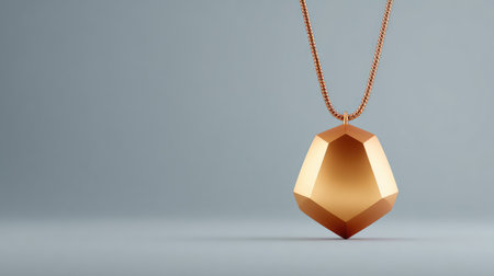 A striking geometric pendant necklace displayed against a soft grey background. The modern design and polished finish make it a stunning accessory for any occasion.の素材