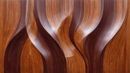 This image captures an abstract wood grain texture characterized by smooth curves and rich brown tones. It offers a natural and elegant feel, perfect for designs.の素材