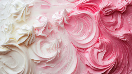 Frosted icing background with swirl texture in soft pink and white, clean center for text overlayの素材