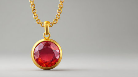 This stunning golden necklace features a prominent red gemstone pendant, designed to elevate any outfit with a touch of elegance and sophistication. Perfect for special occasions.の素材