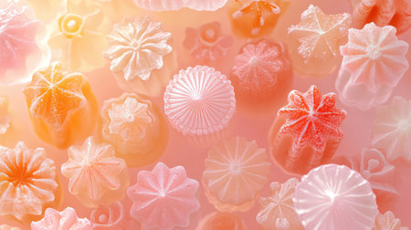 Delicate pastel candy floral pattern background with soft edges and dreamy layout, central space for contentの素材