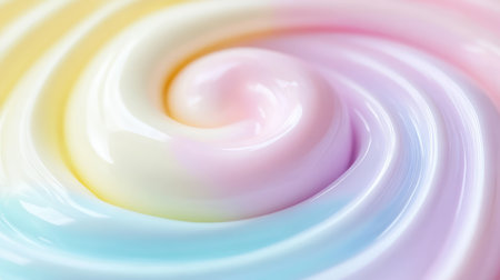 Pastel rainbow swirl background in candy tones like pink, yellow, and baby blue with center copy spaceの素材