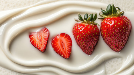 Abstract melted chocolate and strawberry swirl design with creamy textures and copy spaceの素材