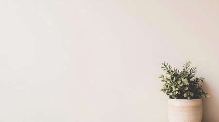 Corner of hallway with decorative plant in ceramic pot and clean white backgroundの素材