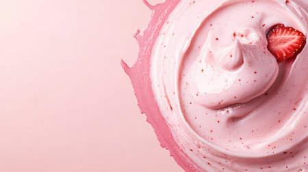 Cream and strawberry color blend background with a smooth milky gradient and empty copy areaの素材