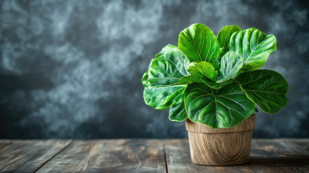 Fiddle leaf fig on wooden floor with modern interior background and space for textの素材