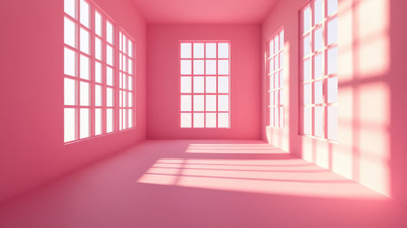Elegant pink matte background with shadow play from window light and clean center spaceの素材