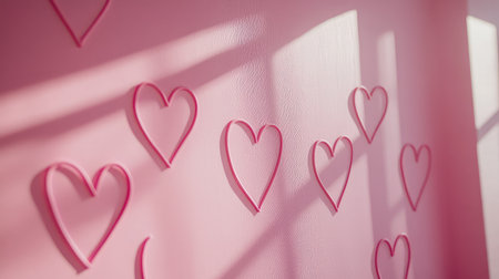 Light pink gradient backdrop with hand-drawn heart outlines and minimalist love theme, open space for designの素材