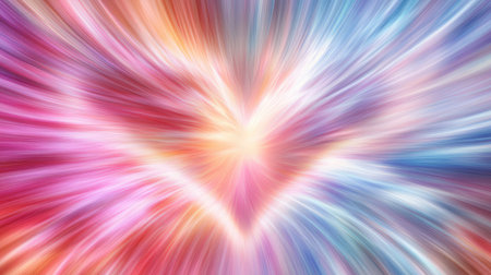 Light beams in soft red, pink, and lavender hues, forming a gentle heart-shaped pattern, creating ample space in the center for copyの素材