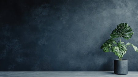 Decorative monstera in modern pot placed in corner of home with empty white wall and copy spaceの素材