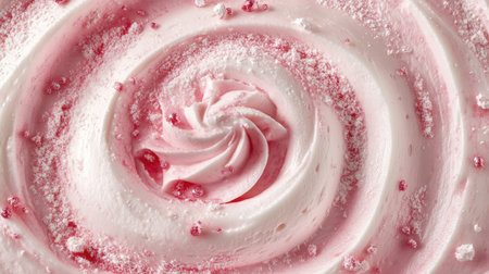 Frosted icing background with swirl texture in soft pink and white, clean center for text overlayの素材