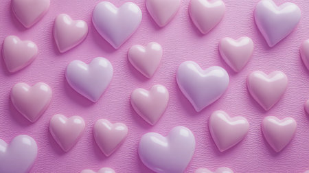 Soft lavender and pink gradient background with subtle heart patterns, serene and romantic with wide space for text or designの素材