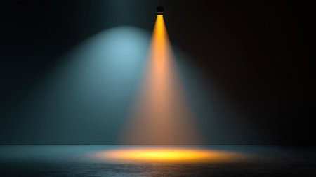 This image features a striking contrast of blue and orange light illuminating a dark space, creating a dramatic ambiance ideal for artistic projects and visual designs.の素材