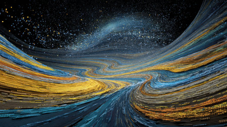 An intriguing abstract visual showcasing flowing data streams intermingling with cosmic elements. This vibrant scene offers a unique combination of light and movement.の素材