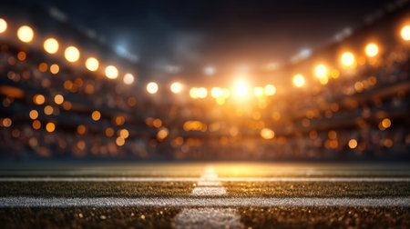A captivating view of a sports stadium field illuminated by bright lights, featuring a blurred background that evokes the intense atmosphere of competitive events.の素材