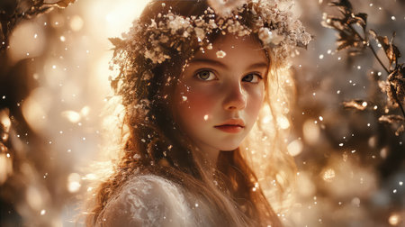 Warm soft light surrounding the image, creating a gentle halo effect and plenty of space for text or design elementsの素材