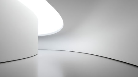 A modern minimalist interior featuring curved walls and a soft bright light. This space captures elegance and tranquility, ideal for design and architecture concepts.の素材
