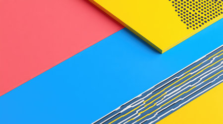 Abstract geometric shapes with vibrant colors on a smooth surface, creating a creative, dynamic vibe with open space for textの素材