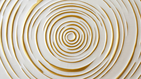 Abstract golden circle motif on white ceramic texture with elegant light and composition room for copy spaceの素材