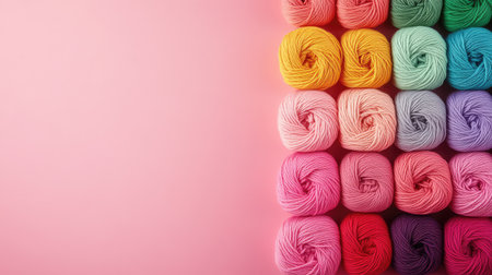 Abstract shapes made of colorful yarn threads placed on a clean backdrop, symbolizing creativity and a fresh design atmosphereの素材