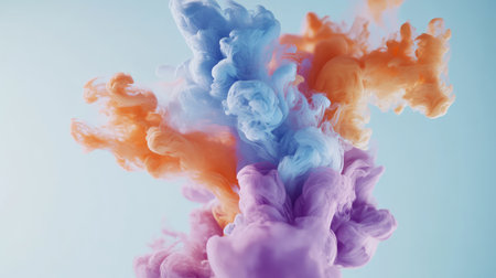 A burst of colorful ink drops flowing through water, representing the concept of limitless imagination and the blending of ideas, with space for textの素材