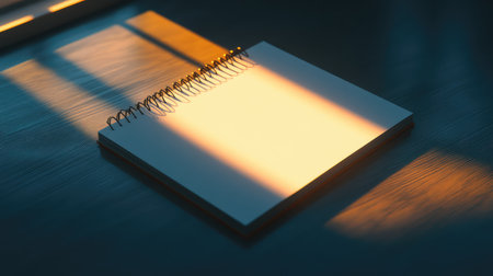A soft glowing light shining on a blank page, representing the clarity of new ideas, with ample space for copy or designの素材