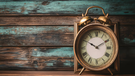 A vintage clock with an empty photo frame beside it, evoking the passage of time and offering space for precious memoriesの素材