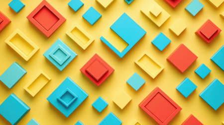 Bright, colorful building blocks arranged in an abstract pattern on a light background, symbolizing creativity and problem-solving with open spaceの素材