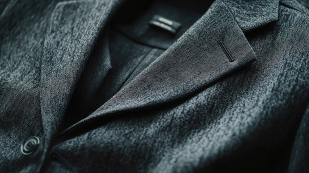 Close-up of a folded luxury blazer with label visible, laid flat on fine fabric with room for copy.の素材