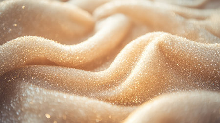 Champagne gold glitter gradient on soft neutral fabric with subtle shadows for premium copy-friendly spaceの素材