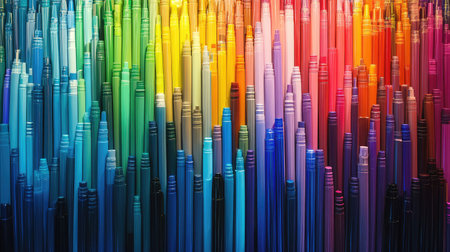 A fresh set of multicolored markers and pens arranged in neat rows, symbolizing the tools of creativity and leaving plenty of space for textの素材
