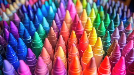 A fresh set of multicolored markers and pens arranged in neat rows, symbolizing the tools of creativity and leaving plenty of space for textの素材