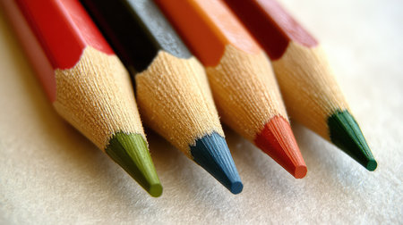 A collection of colored pencils arranged artistically on a soft background, symbolizing the tools of imagination, with space for copyの素材