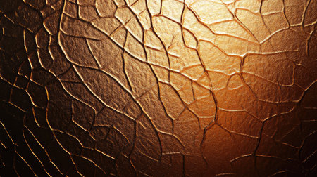 Close-up texture of premium gold foil paper, shining in light with crumpled patterns. Plenty of space for overlay.の素材