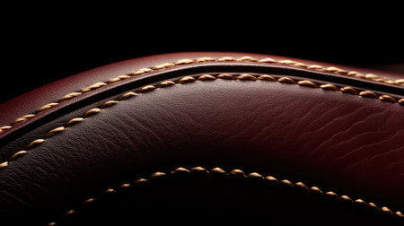 Deep burgundy leather texture with fine stitching detail and dramatic contrast light for upscale feel and copy spaceの素材