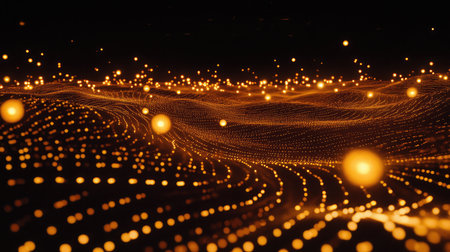 Delicate glowing dots floating across an empty background, evoking a sense of imagination and infinite possibilities with room for textの素材