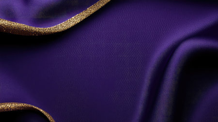 Deep plum fabric background with gold thread detail under soft shadow lighting providing elegant copy spaceの素材