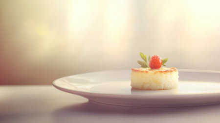 Elegant culinary concept with single artistic canap on porcelain tray with space for design.の素材