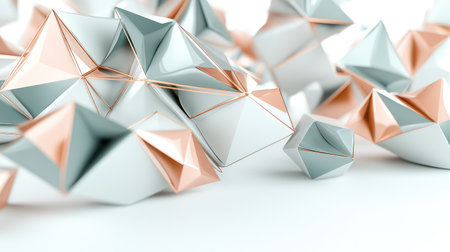 Geometric D shapes in pastel colors floating on a clean white surface, evoking abstract creativity with clear space for copyの素材