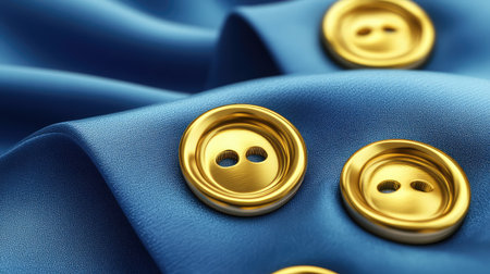 Golden buttons on a high-end blazer close-up, tailored fashion detail shot with blank area for design.の素材