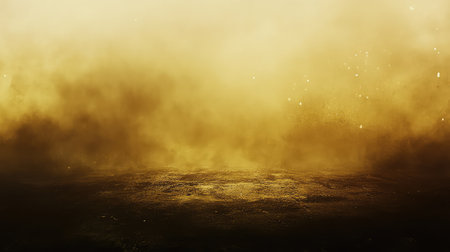 Golden mist and shimmering glow over soft blurred background. Ethereal abstract feel with blank copy space.の素材