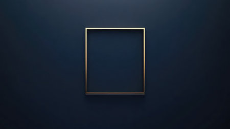 Minimal gold line frame on a dark navy background. Simple and elegant copy space setup.の素材