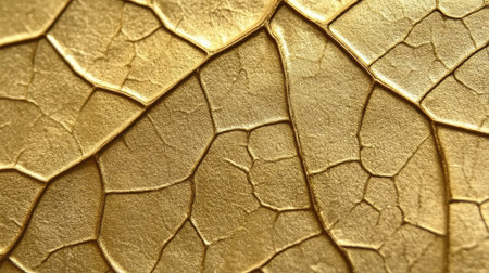Macro shot of gold leaf texture with natural cracks and shine. Organic metallic elegance with space for design.の素材