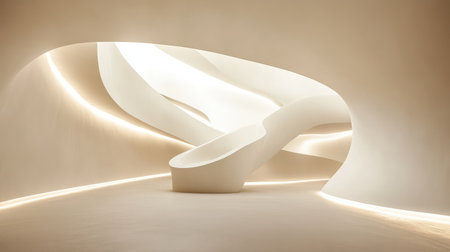 Smooth cream satin background with flowing curves and high-end lighting for elegant visual texture and copy spaceの素材
