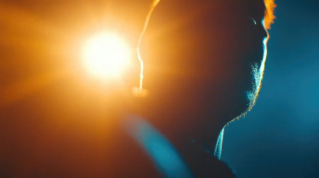 Soft-focus golden light flares and lens blur on deep background, creating a classy, cinematic scene. Copy space included.の素材