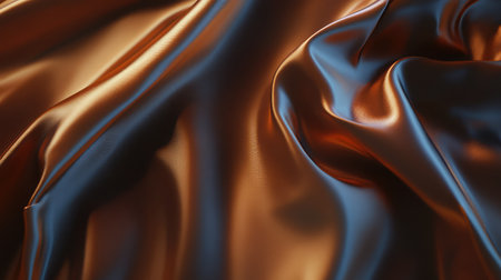 Elegant gold satin fabric draped in soft folds, creating highlights and shadows under warm light. Smooth luxurious texture with space.の素材