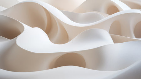 Smooth cream satin background with flowing curves and high-end lighting for elegant visual texture and copy spaceの素材