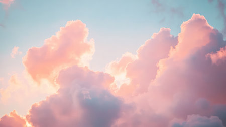 Stunning image of soft clouds painted in pastel hues during the golden hour, beautifully capturing the tranquility and essence of nature in a serene sky.の素材
