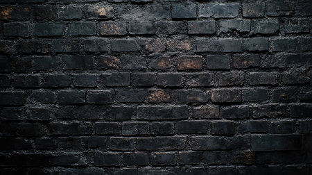This image features a dark black brick wall showcasing a rich texture with subtle variations and a weathered look, perfect for artistic or design projects that need a striking backdrop.の素材