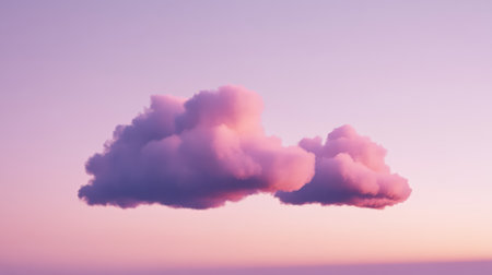 A serene view of fluffy pink clouds drifting across a pastel purple sky at sunset, evoking a sense of calm and beauty in nature's evening display.の素材